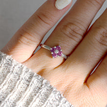 Load image into Gallery viewer, Sterling-silver-Lucky-Ring-close-up-rhodolite-garnet