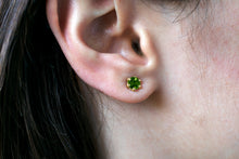 Load image into Gallery viewer, 5mm-Gold-Green-Tourmaline-Faceted-Studs