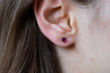 Load image into Gallery viewer, Rhodolite-4mm-Stud-rose-gold