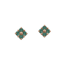 Load image into Gallery viewer,    Rose-Gold-Daylight-Alexandrite-Lucky-Clover-Stud-Earrings