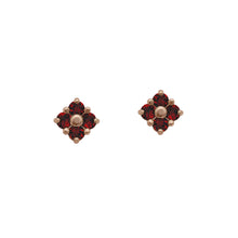Load image into Gallery viewer,    Rose-Gold-Garnet-Lucky-Clover-Stud-Earrings