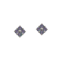 Load image into Gallery viewer, White-Gold-Alexandrite-Lucky-Clover-Stud-Earrings