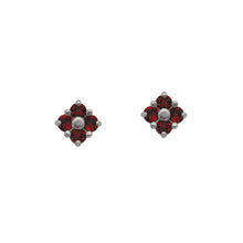 Load image into Gallery viewer,    White-Gold-Garnet-Lucky-Clover-Stud-Earrings