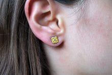 Load image into Gallery viewer, Yellow-Sapphire-Lucky-Clover-Stud-Earrings