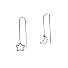 Load image into Gallery viewer, Mismatch Moon and Star Threader Earrings