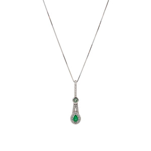 One of a Kind Emerald Pendant with Alexandrite and Diamond Accents in 14k White Gold