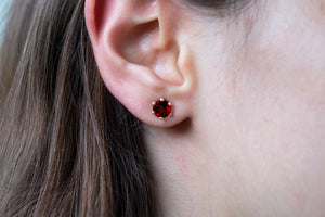 Garnet Round Faceted Stud Earrings